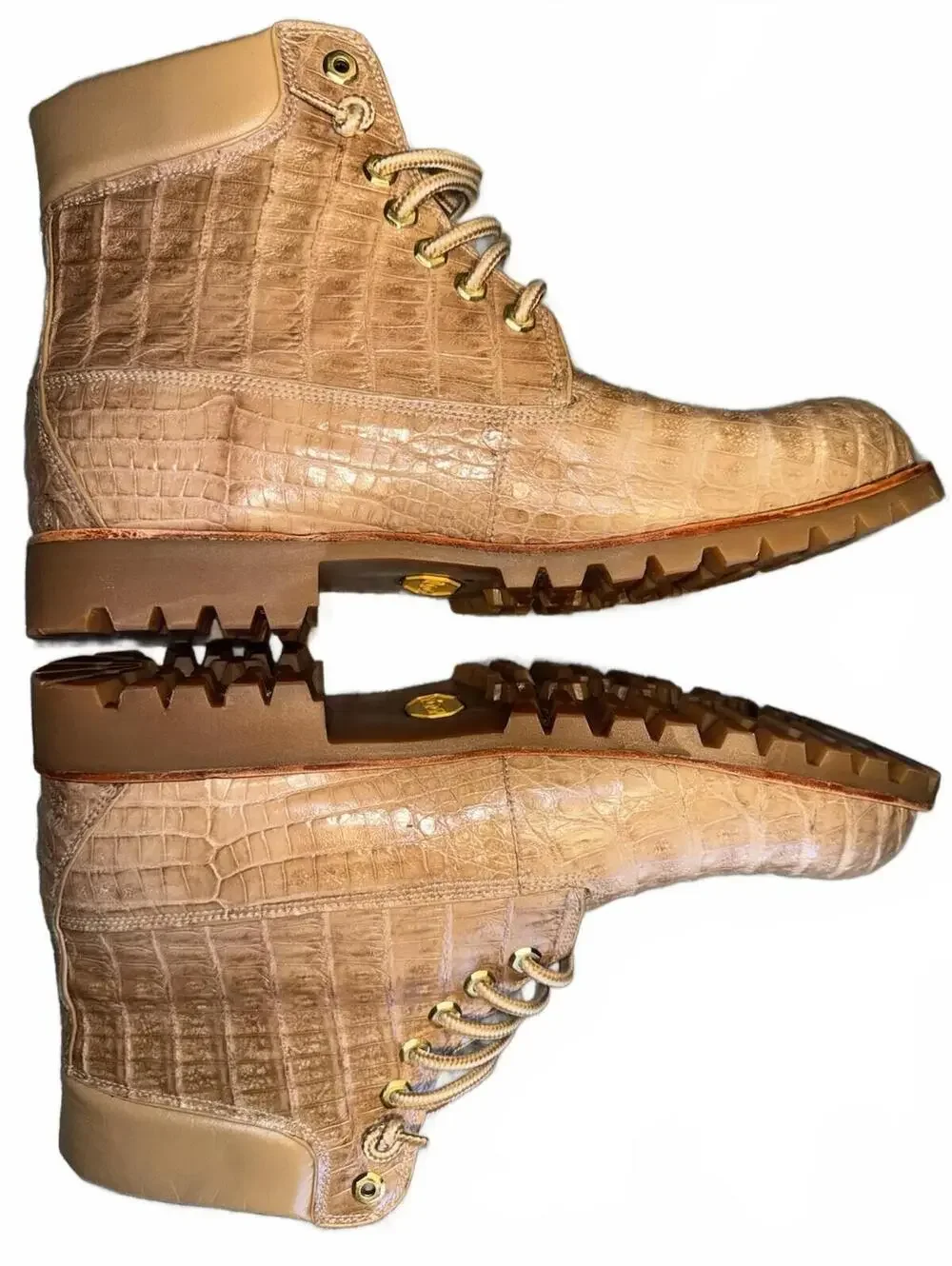 Alligator/Crocodile Skin Tan Boots Vibram Sole US 12 Mauri Style